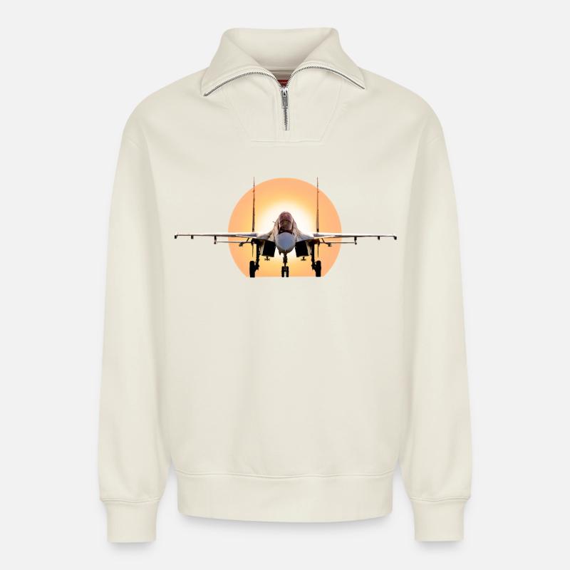 Su-30 SM - Relaxed Unisex Organic Half Zip Sweatshirt – von SPREAD - Naturweiß