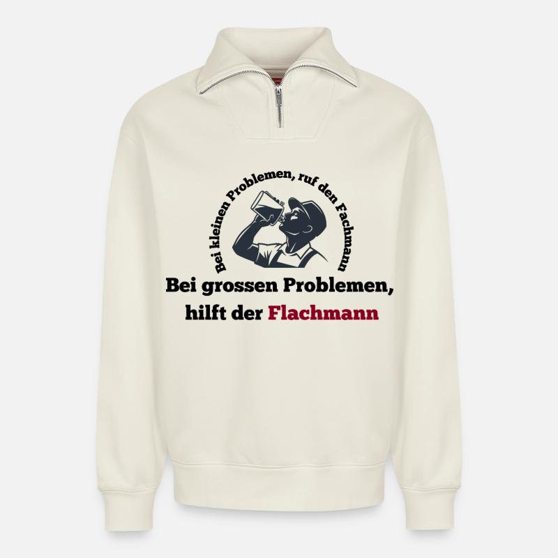 Flachmann - Relaxed Unisex Organic Half Zip Sweatshirt – von SPREAD - Naturweiß