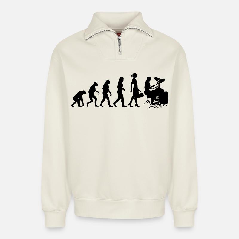 Evolution Schlagzeugerin Percussion Drummer - Relaxed Unisex Organic Half Zip Sweatshirt – von SPREAD - Naturweiß