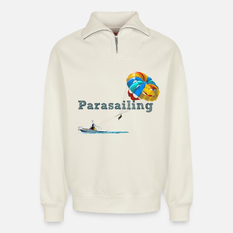 Parasailing - Relaxed Unisex Organic Half Zip Sweatshirt – von SPREAD - Naturweiß