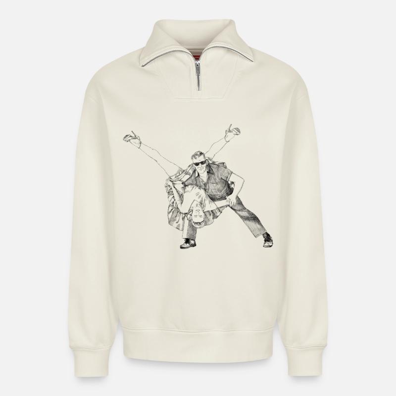 rock-n-roll - Relaxed Unisex Organic Half Zip Sweatshirt – von SPREAD - Naturweiß