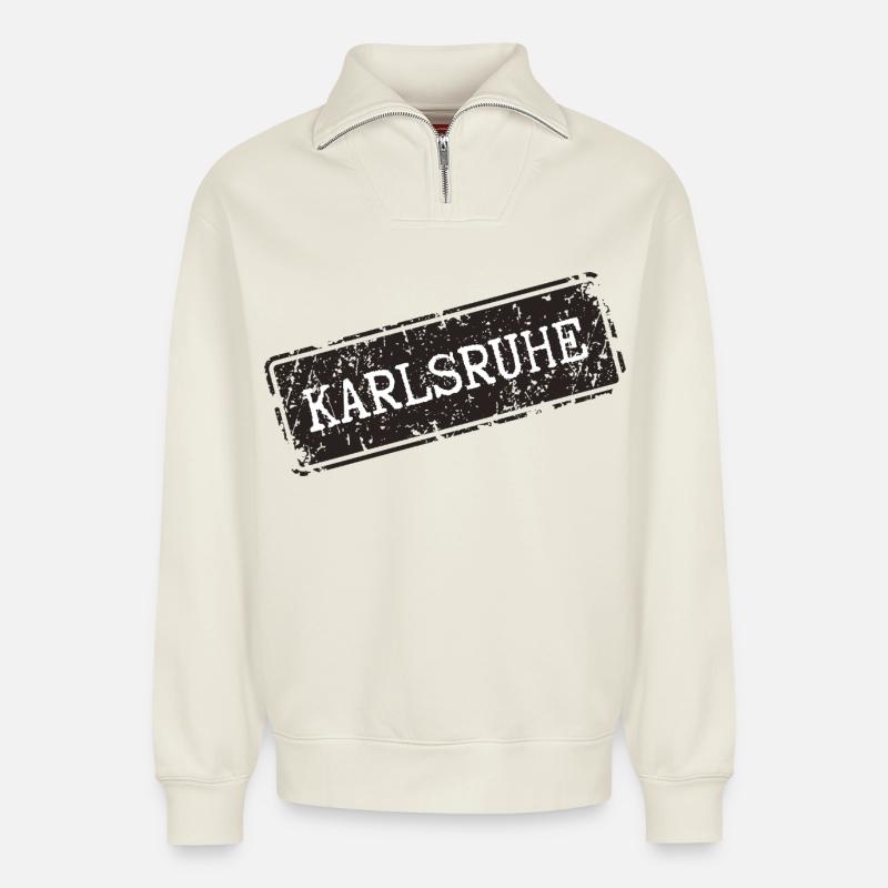 Karlsruhe   - Relaxed Unisex Organic Half Zip Sweatshirt – von SPREAD - Naturweiß