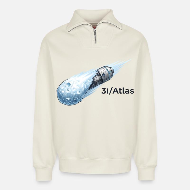 Comet flight through space - Relaxed Unisex Organic Half Zip Sweatshirt – by SPREAD - off white