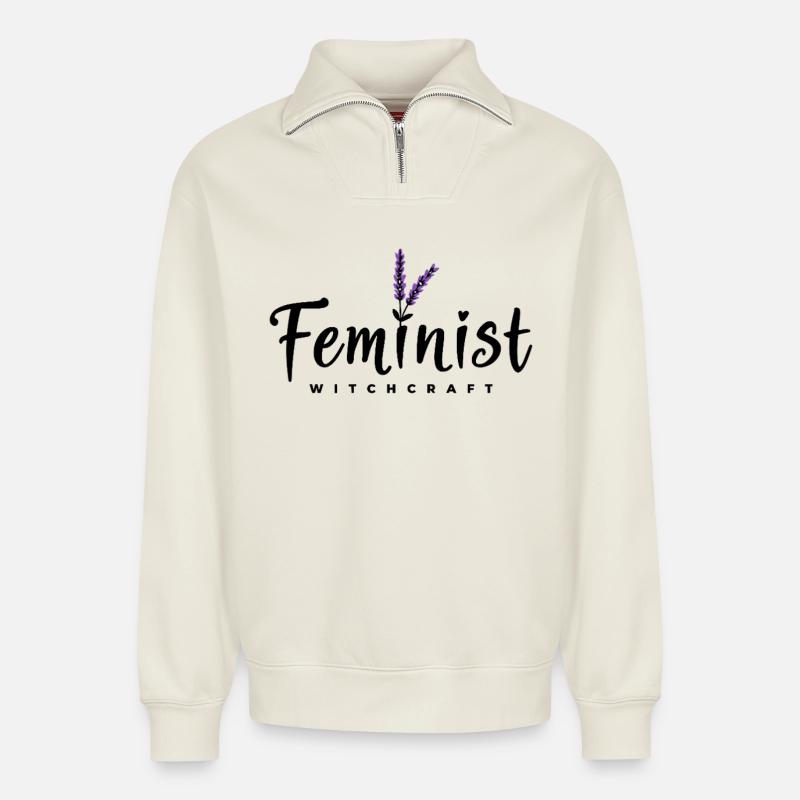 Halloween Hexen-Spruch mit Lavendel - Relaxed Unisex Organic Half Zip Sweatshirt – von SPREAD - Naturweiß