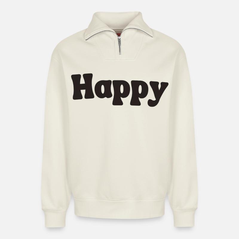 Happy - Relaxed Unisex Organic Half Zip Sweatshirt – von SPREAD - Naturweiß