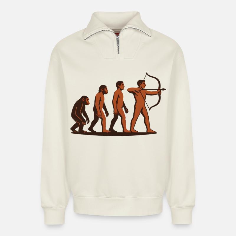 Evolution Archery Bow Target Archer - Relaxed Unisex Organic Half Zip Sweatshirt – by SPREAD - off white