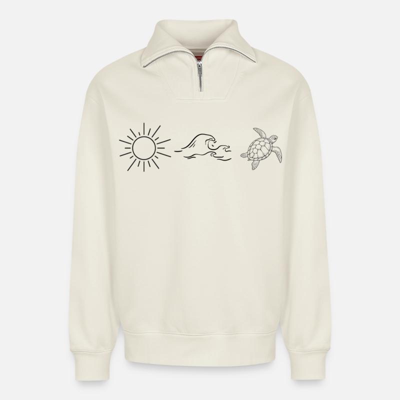 Meereskunst als Motiv - Relaxed Unisex Organic Half Zip Sweatshirt – von SPREAD - Naturweiß