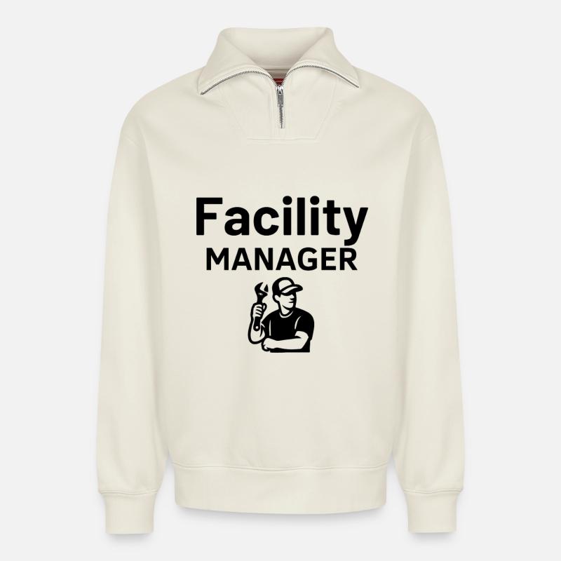 Facility Manager - Relaxed Unisex Organic Half Zip Sweatshirt – von SPREAD - Naturweiß
