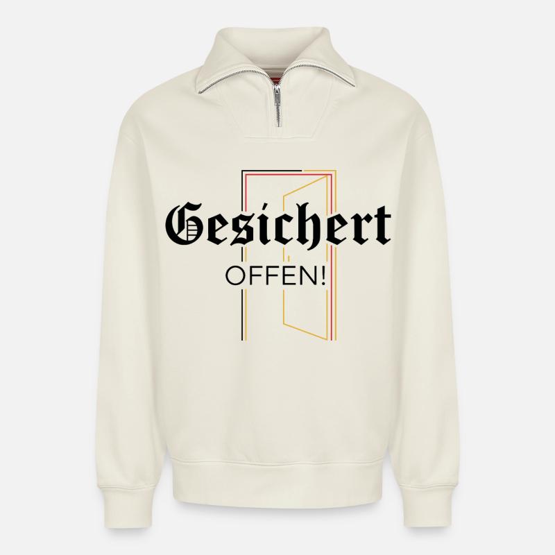 Secured open! Statement - Relaxed Unisex Organic Half Zip Sweatshirt – by SPREAD - off white