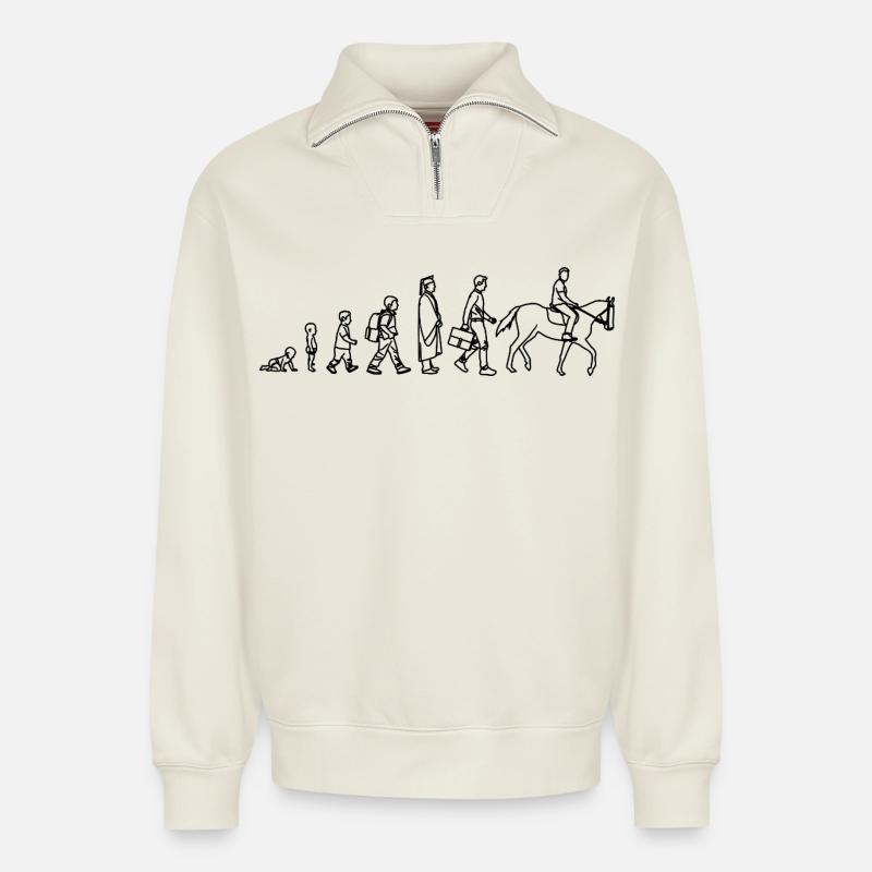 Evolution vom Kind zum Reiter - Relaxed Unisex Organic Half Zip Sweatshirt – von SPREAD - Naturweiß