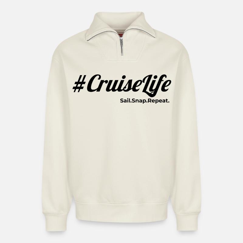 #CruiseLife - Relaxed Unisex Organic Half Zip Sweatshirt – von SPREAD - Naturweiß