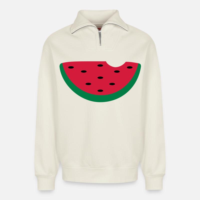 Melone - Relaxed Unisex Organic Half Zip Sweatshirt – von SPREAD - Naturweiß