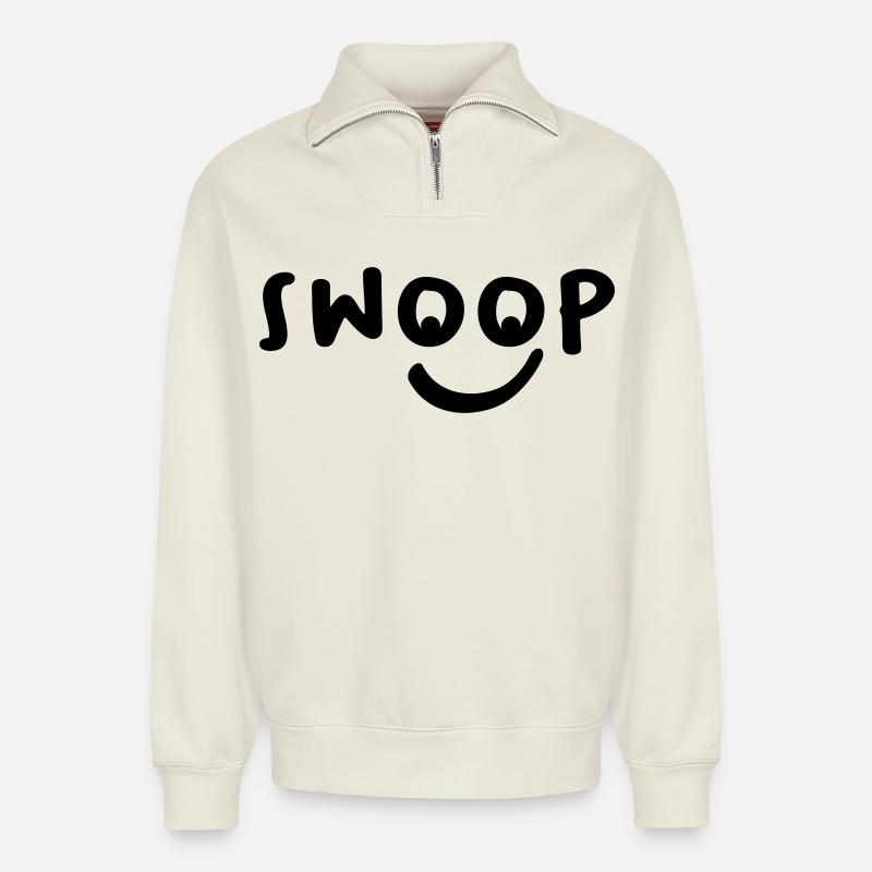 Swoop Gesicht Lachen Geschenk - Relaxed Unisex Organic Half Zip Sweatshirt – von SPREAD - Naturweiß