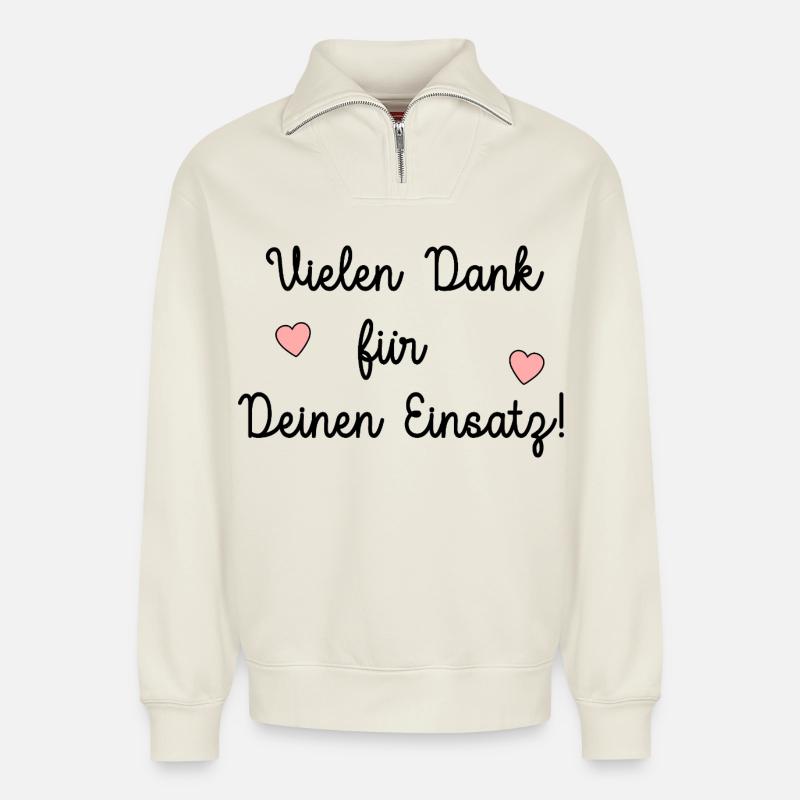Vielen Dank Einsatz Unterstützung - Relaxed Unisex Organic Half Zip Sweatshirt – von SPREAD - Naturweiß