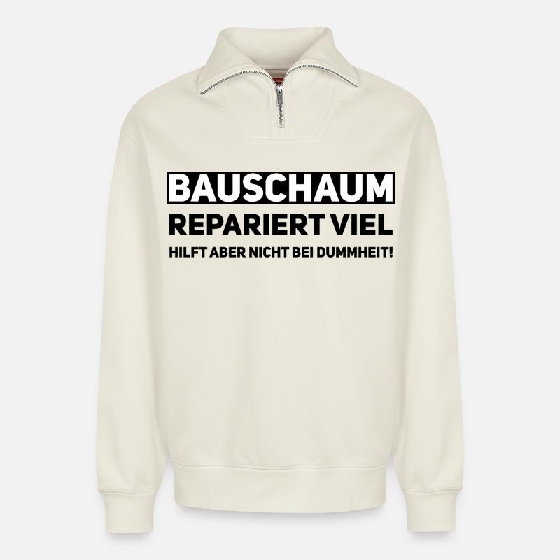 Construction Foam Artisan Saying - Relaxed Unisex Organic Half Zip Sweatshirt – by SPREAD - off white
