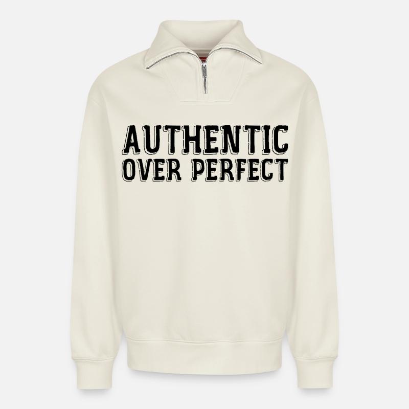 Authentique Plutôt Que Parfait - Sweat unisexe décontracté en coton biologique à demi-zip – de SPREAD - blanc cassé