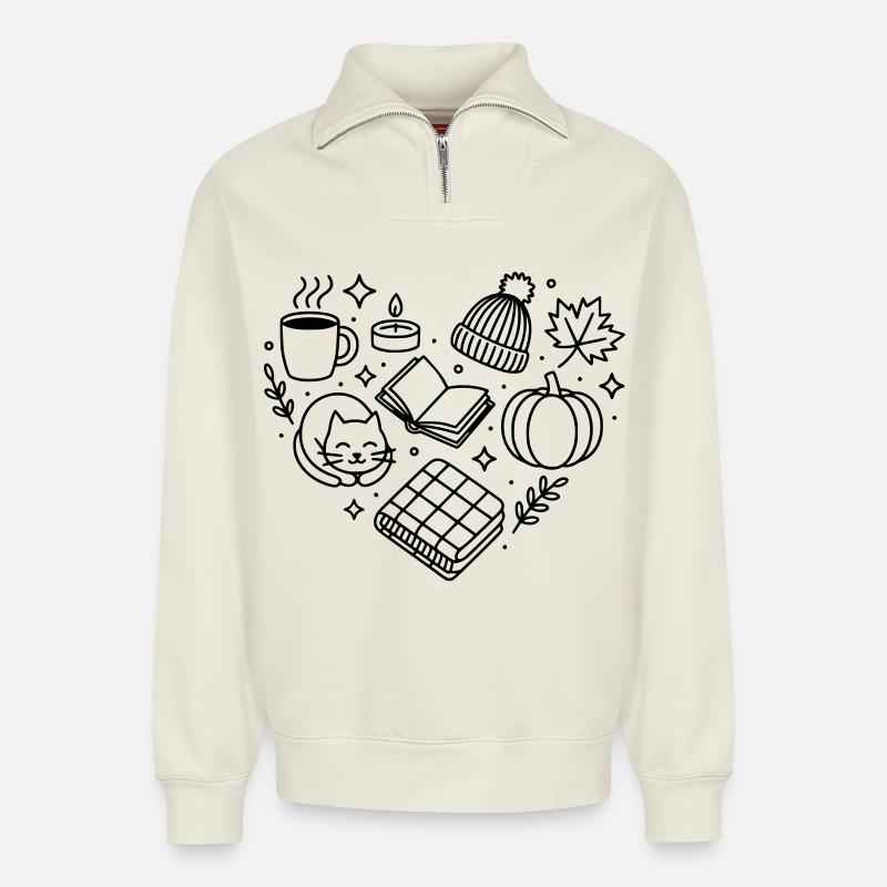 Herbst Herz, herbstliche Gemütlichkeit, herbstlich - Relaxed Unisex Organic Half Zip Sweatshirt – von SPREAD - Naturweiß
