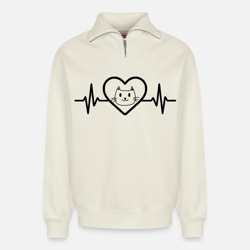 Katze Herz Tier - Relaxed Unisex Organic Half Zip Sweatshirt – von SPREAD - Naturweiß