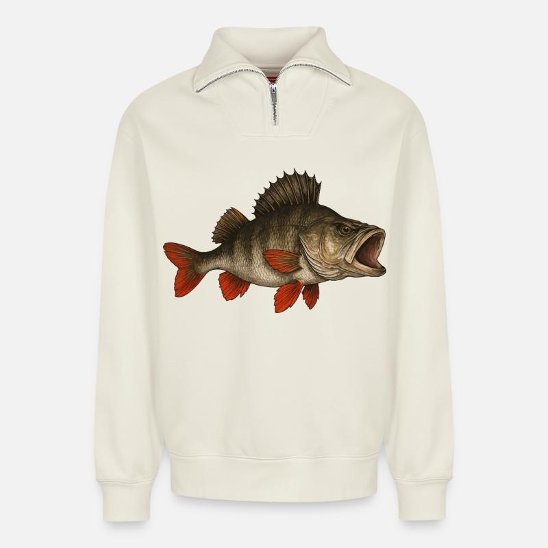 Barsch Flussbarsch Barschangeln Barsche Barsch - Relaxed Unisex Organic Half Zip Sweatshirt – von SPREAD - Naturweiß