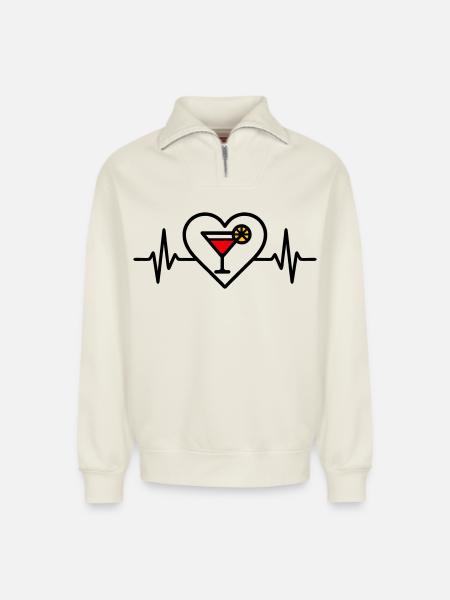 Cocktail Heart Aperitif Drink - Relaxed Unisex Organic Half Zip Sweatshirt – by SPREAD - off white