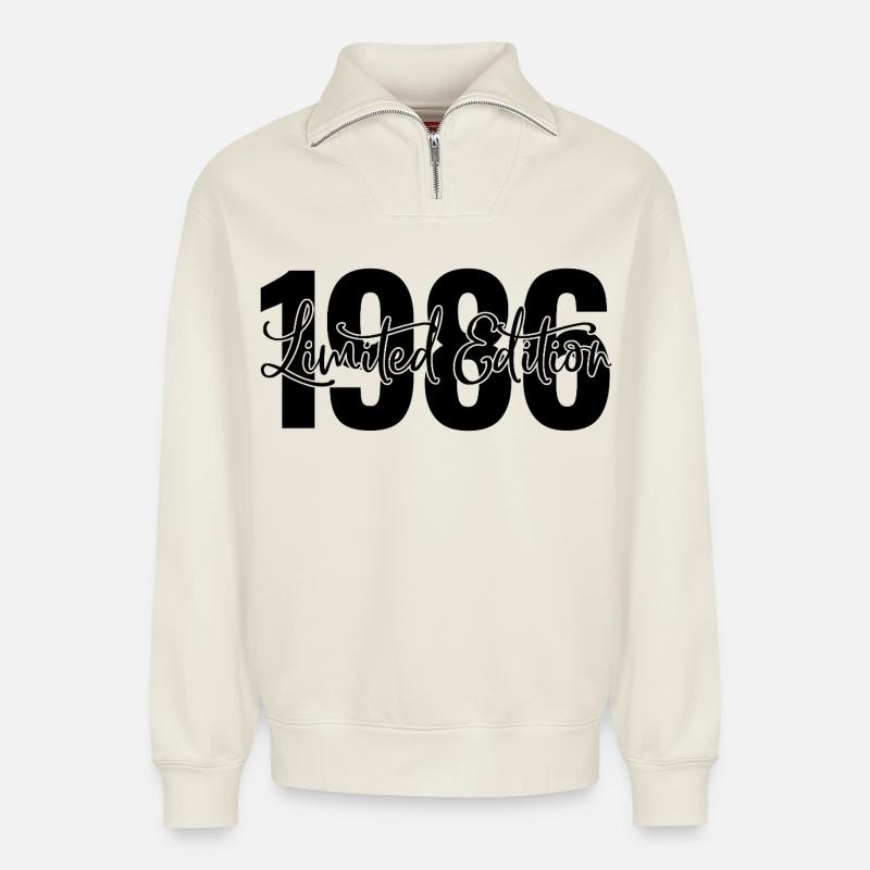 Edition limitée 1986 - Sweat unisexe décontracté en coton biologique à demi-zip – de SPREAD - blanc cassé