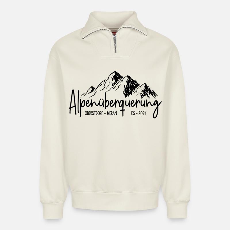 Alpenüberquerung E5 2026 / Oberstdorf - Meran - Relaxed Unisex Organic Half Zip Sweatshirt – von SPREAD - Naturweiß