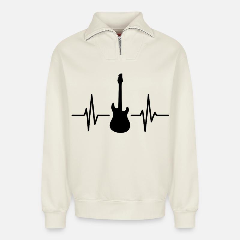 Gitarre Pulse Silhouette - Relaxed Unisex Organic Half Zip Sweatshirt – von SPREAD - Naturweiß