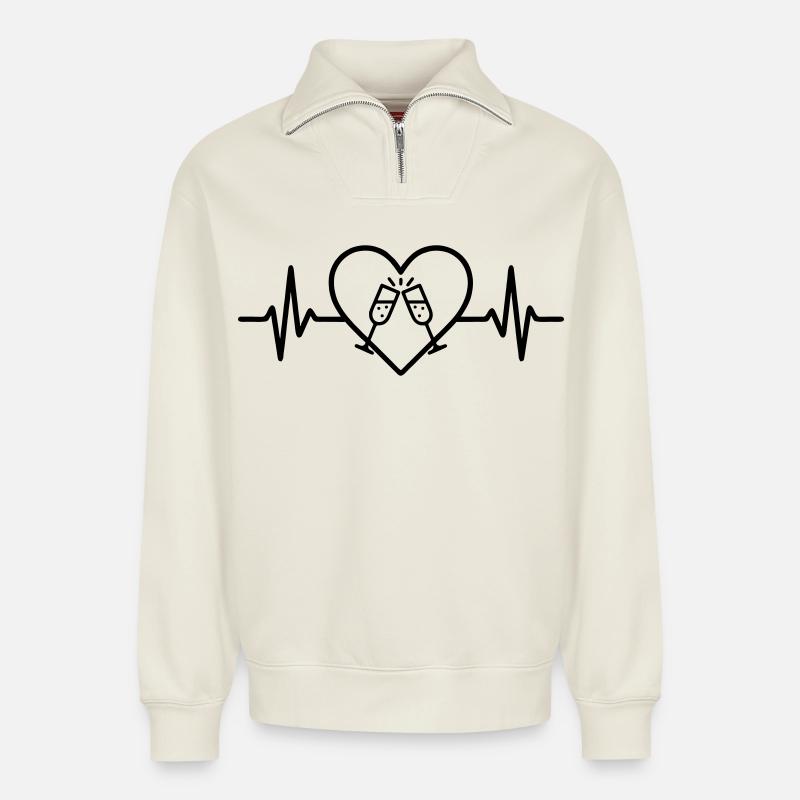 Prickelnde Gläser Herz Anstoßen Feier - Relaxed Unisex Organic Half Zip Sweatshirt – von SPREAD - Naturweiß