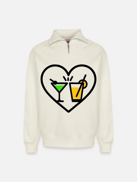 Cocktails Heart Summer Party Beach Gift - Relaxed Unisex Organic Half Zip Sweatshirt – by SPREAD - off white