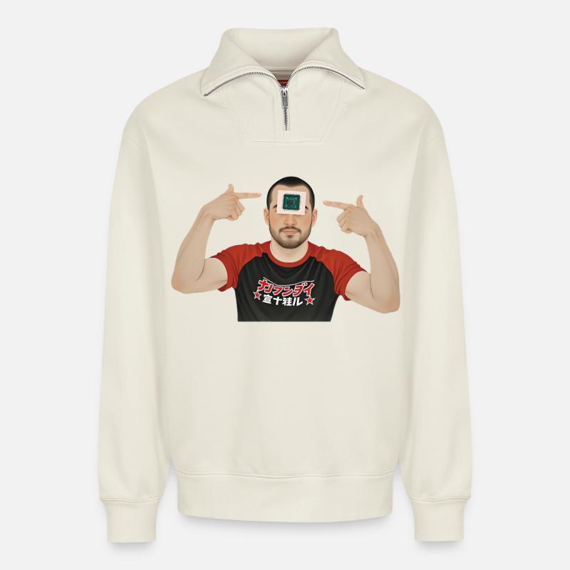 BRAIN PROCESSOR – Geek & Science-Fiction - Relaxed Unisex Organic Half Zip Sweatshirt – von SPREAD - Naturweiß