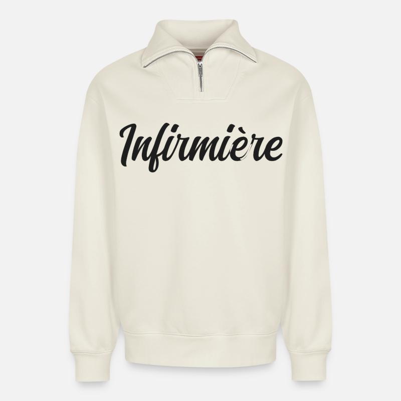 Krankenschwester - Relaxed Unisex Organic Half Zip Sweatshirt – von SPREAD - Naturweiß
