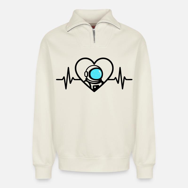 Astronaut Herz Raumfahrt Kosmos Helm - Relaxed Unisex Organic Half Zip Sweatshirt – von SPREAD - Naturweiß