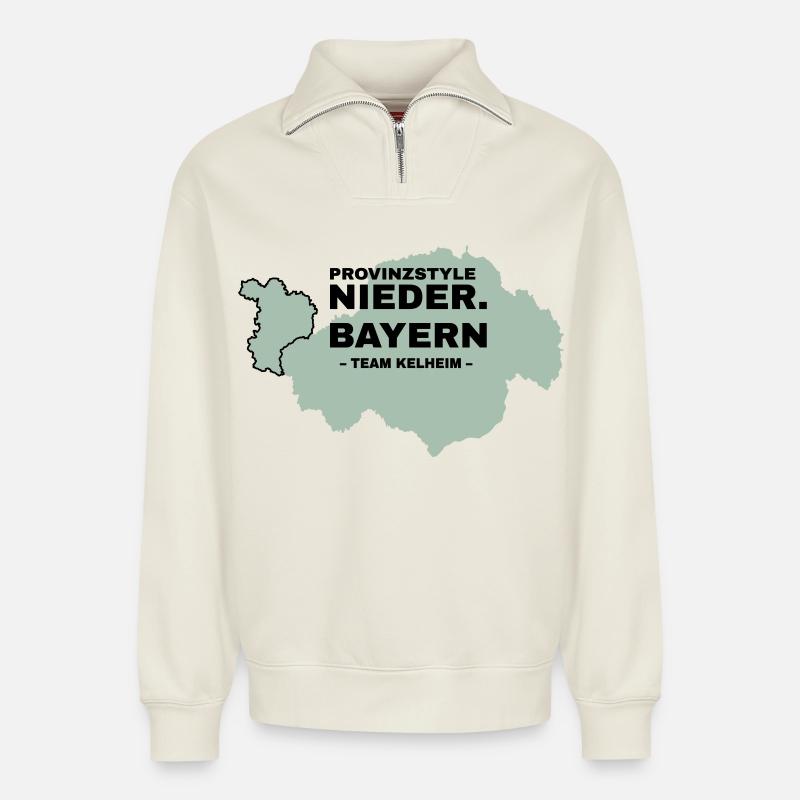Basse-Bavière | KELHEIM - Sweat unisexe décontracté en coton biologique à demi-zip – de SPREAD - blanc cassé