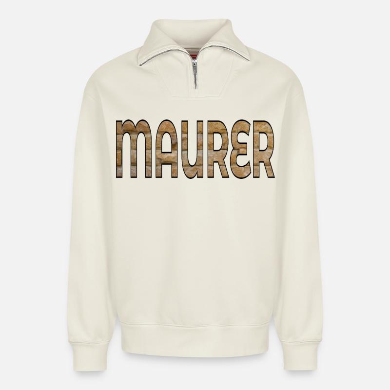 BRICKLAYER BUILDING BRICKS - Relaxed Unisex Organic Half Zip Sweatshirt – by SPREAD - off white