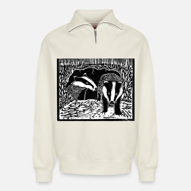 Alphabeest-Dachs - Relaxed Unisex Organic Half Zip Sweatshirt – von SPREAD - Naturweiß