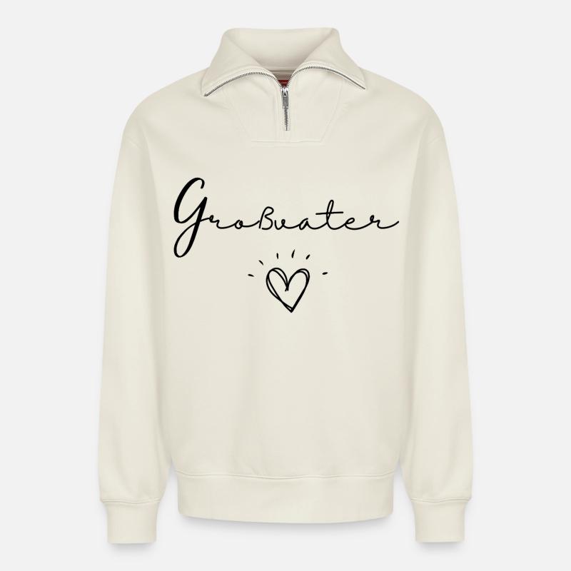 Großvater - Relaxed Unisex Organic Half Zip Sweatshirt – von SPREAD - Naturweiß