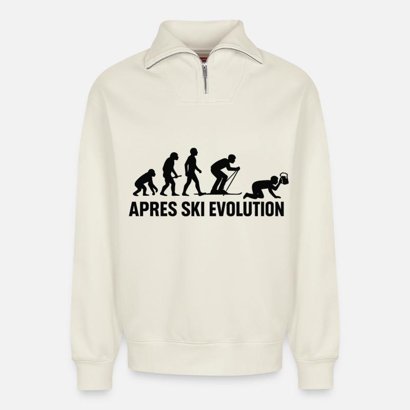  Apres Ski Evolution Skifahren Skiurlaub - Relaxed Unisex Organic Half Zip Sweatshirt – von SPREAD - Naturweiß
