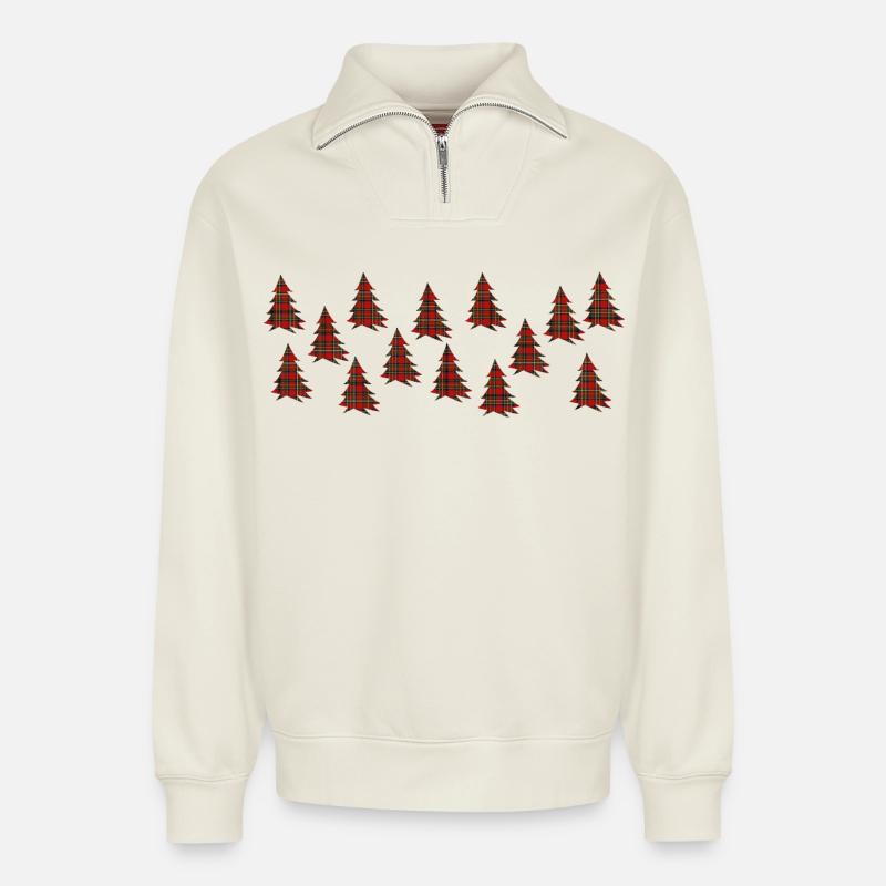 Tartanbäume - Relaxed Unisex Organic Half Zip Sweatshirt – von SPREAD - Naturweiß