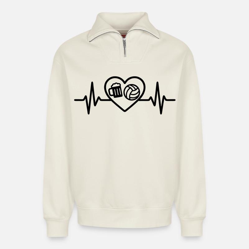 Herz Volleyball Bier - Relaxed Unisex Organic Half Zip Sweatshirt – von SPREAD - Naturweiß