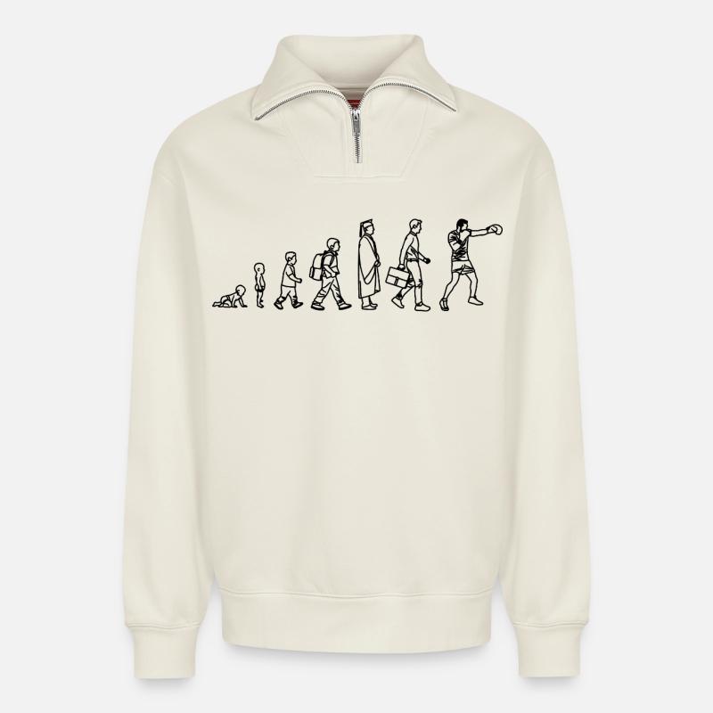 Boxing Evolution - Relaxed Unisex Organic Half Zip Sweatshirt – by SPREAD - off white