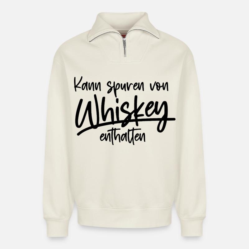 whisky - Sweat unisexe décontracté en coton biologique à demi-zip – de SPREAD - blanc cassé