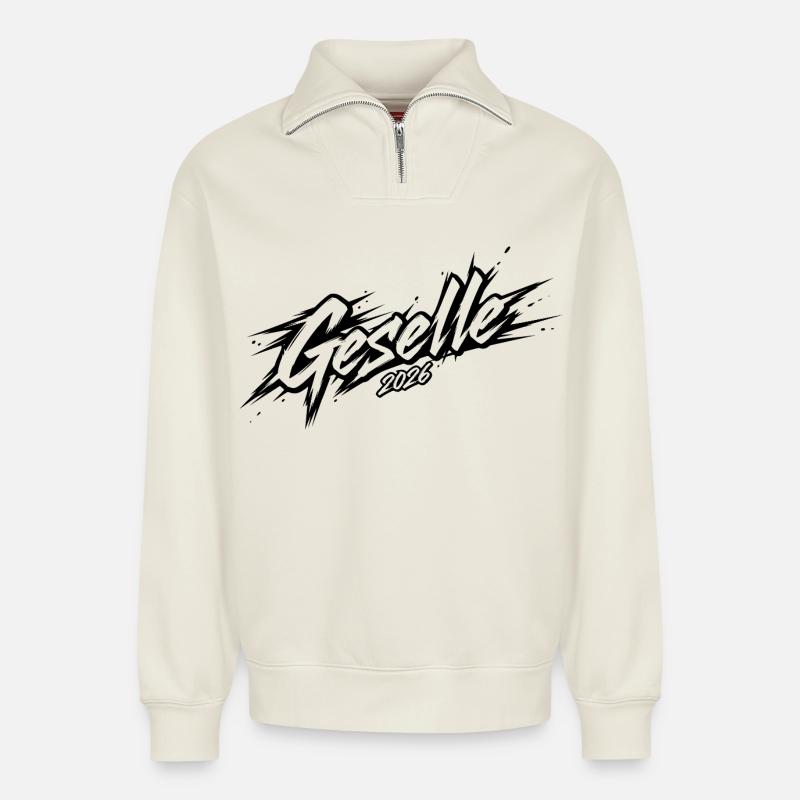 Geselle 2026 - Relaxed Unisex Organic Half Zip Sweatshirt – von SPREAD - Naturweiß