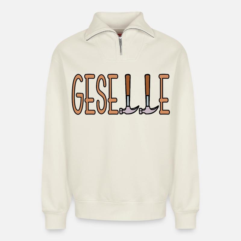 Handwerker Geselle - Relaxed Unisex Organic Half Zip Sweatshirt – von SPREAD - Naturweiß