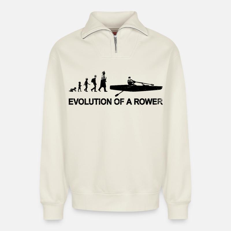 Évolution des rameurs - Sweat unisexe décontracté en coton biologique à demi-zip – de SPREAD - blanc cassé