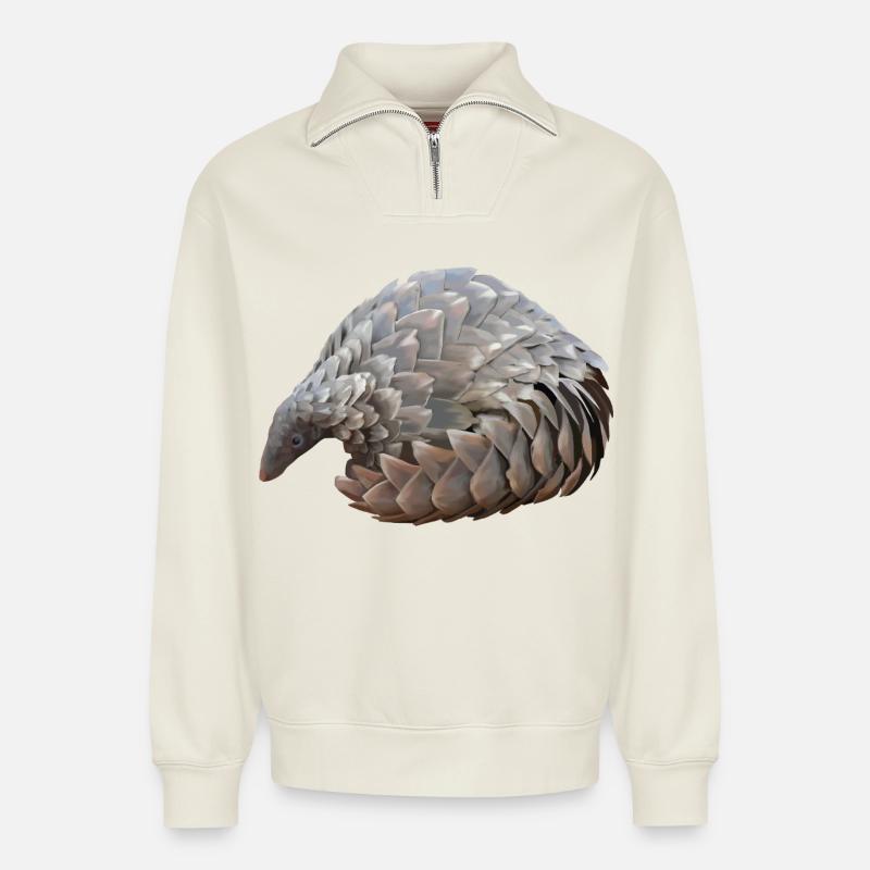 Handgezeichnete Pangolin - Relaxed Unisex Organic Half Zip Sweatshirt – von SPREAD - Naturweiß