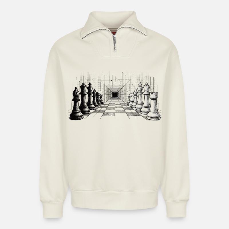 Chess Strategy – Endless Perspective - Relaxed Unisex Organic Half Zip Sweatshirt – by SPREAD - off white
