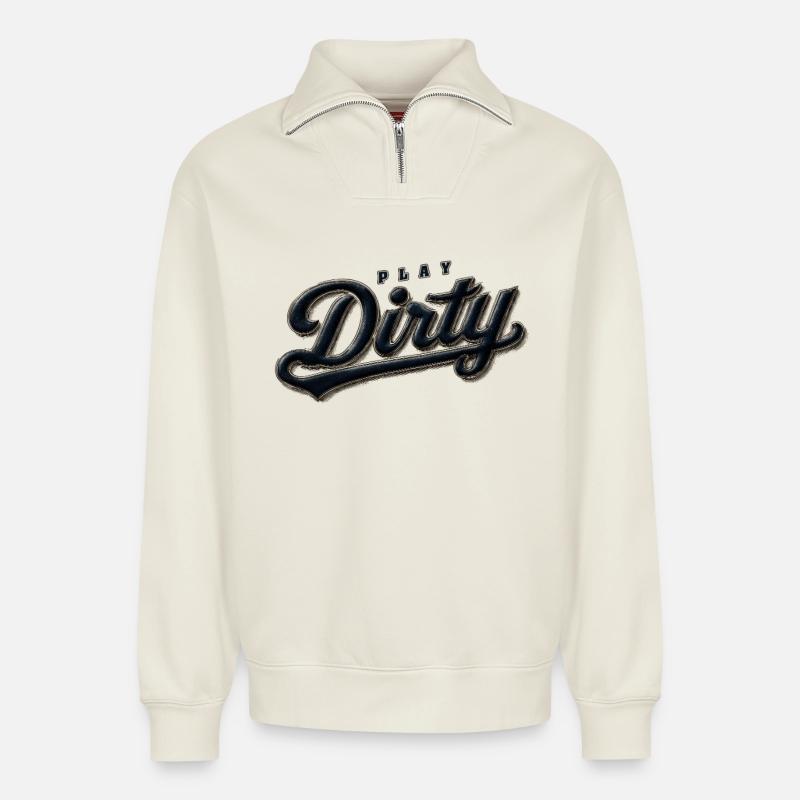 Play Dirty Retro - Relaxed Unisex Organic Half Zip Sweatshirt – von SPREAD - Naturweiß