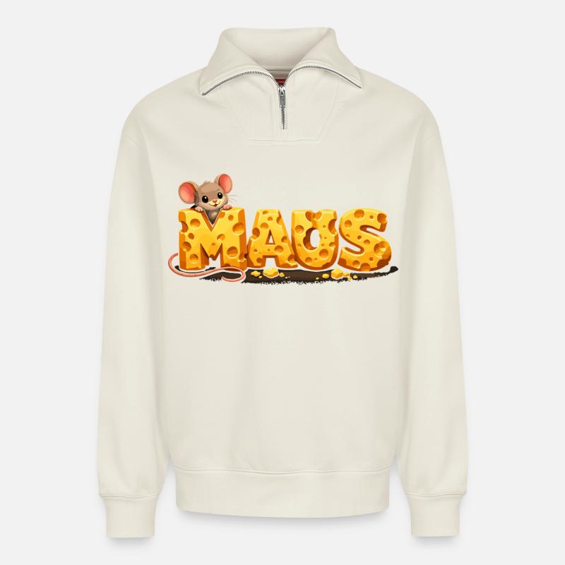 Kölner Karnevalsmaus Süß Fasching Kostüm - Relaxed Unisex Organic Half Zip Sweatshirt – von SPREAD - Naturweiß