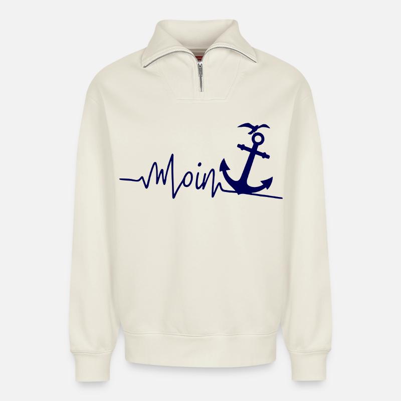 Meerchandise - Moin - Relaxed Unisex Organic Half Zip Sweatshirt – von SPREAD - Naturweiß