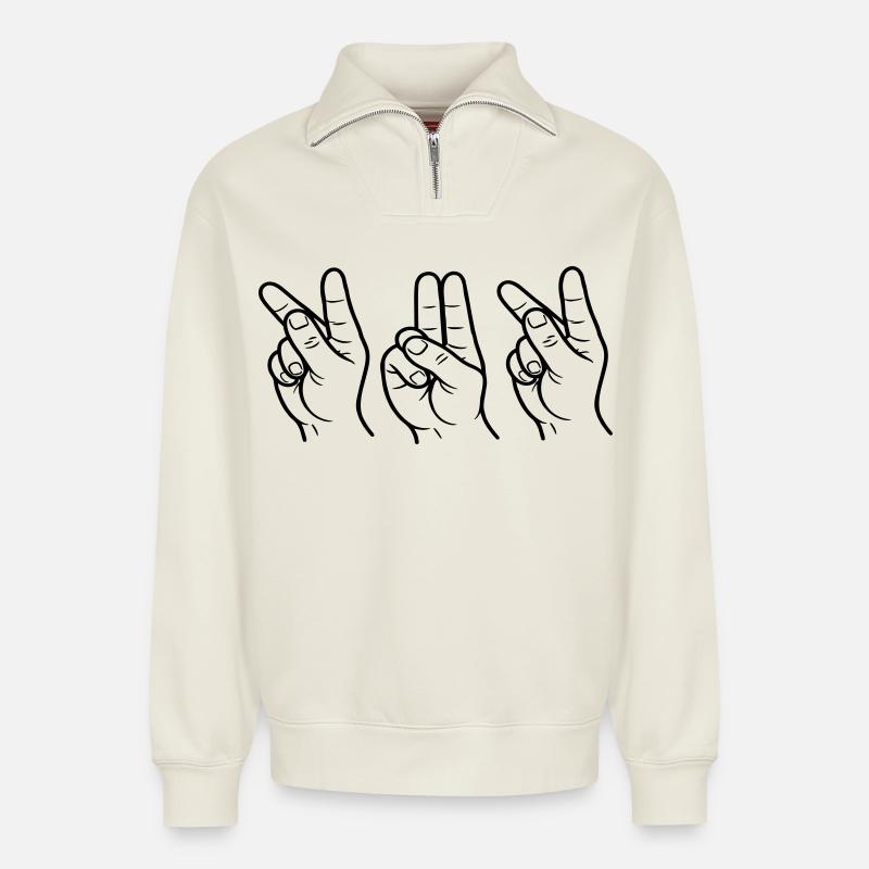 Ekivok-Zeichen - Relaxed Unisex Organic Half Zip Sweatshirt – von SPREAD - Naturweiß